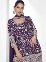 Deep Violet Premium Chinon Silk Sharara Suit